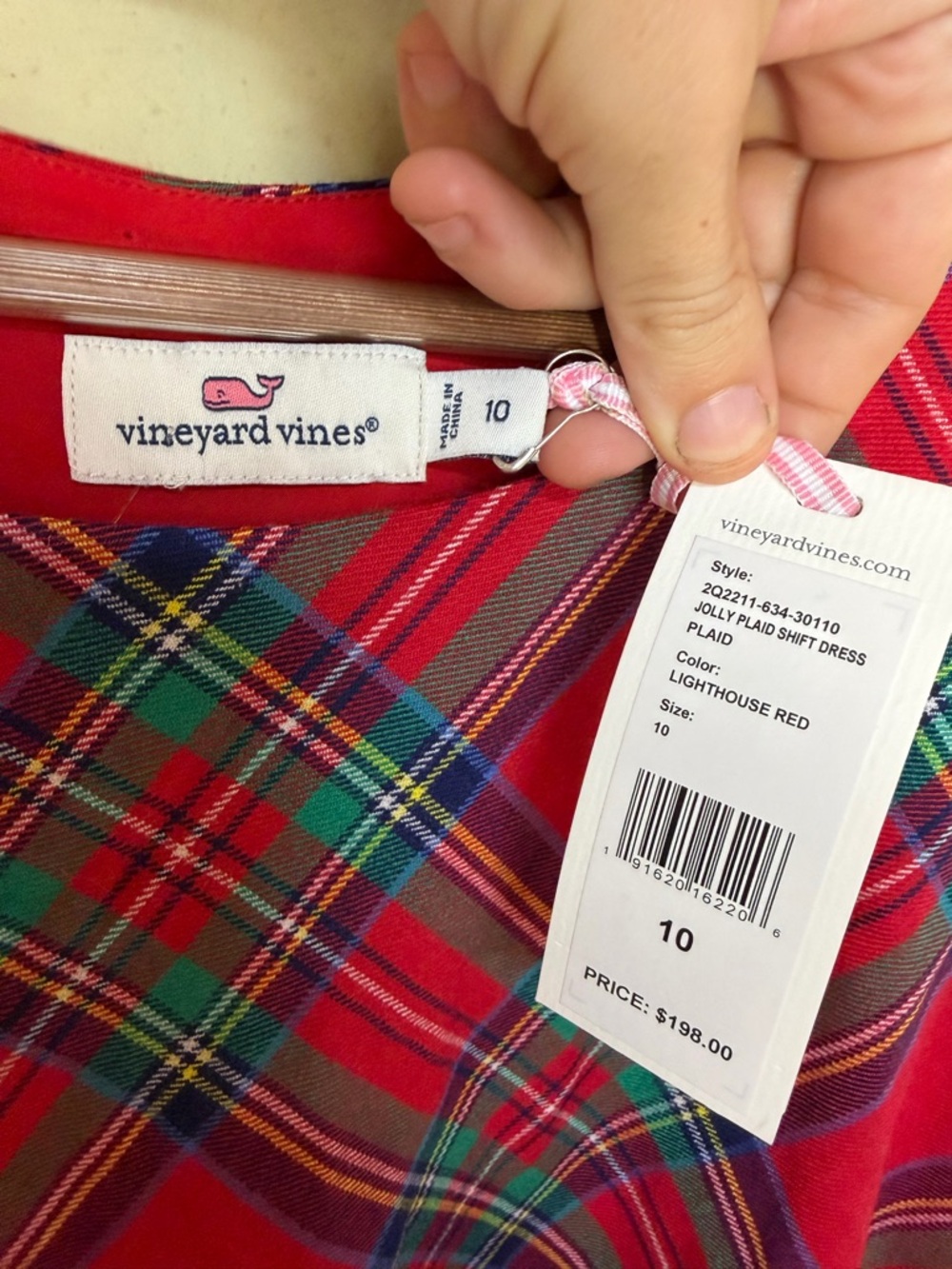 New Vineyard Vines Jolly Plaid shift dress in lighthouse red plaid Size 10 - Picture 6 of 6